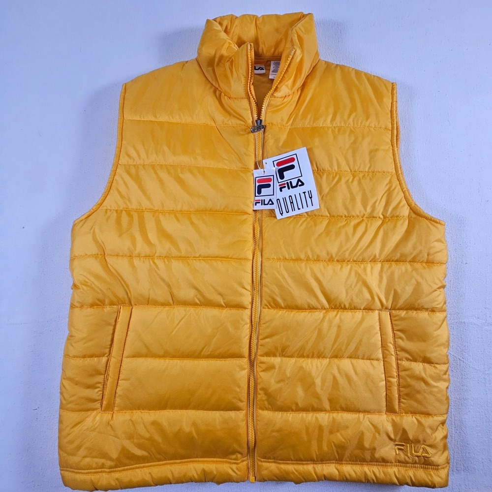 Fila Quilted Puffer Vest Mens XL Yellow Sleeveless Full Zip Ripstop Insulated